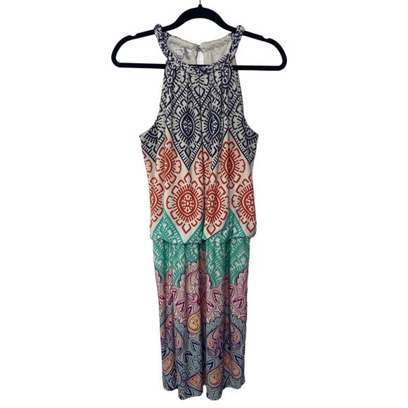 London Times Halter Racer Back Dress Floral Paisley Print Tired Colorful 10 Boho - Picture 1 of 10